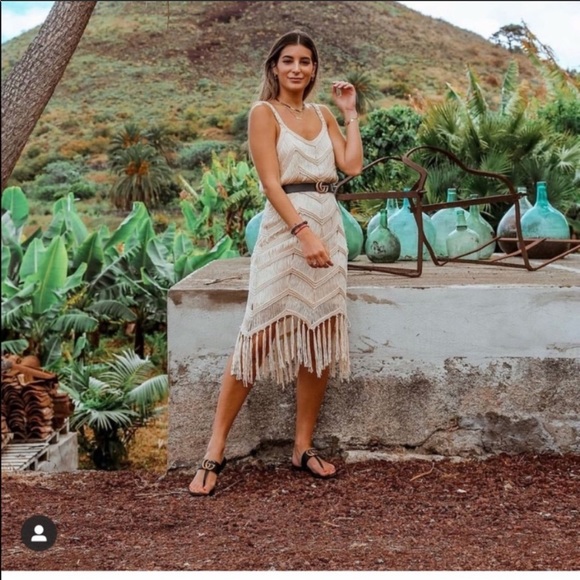 Zara Cream Midi Dress with Fringe Detail - Picture 1 of 8